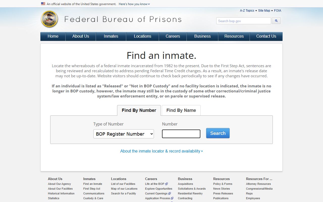 BOP inmate locator used to search FCI Tallahassee federal inmates in Leon County