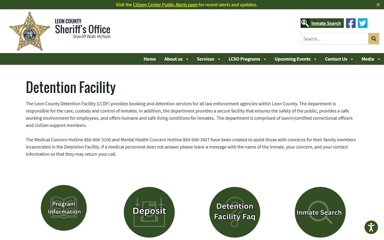 Leon County Detention Facility inmate population overview page