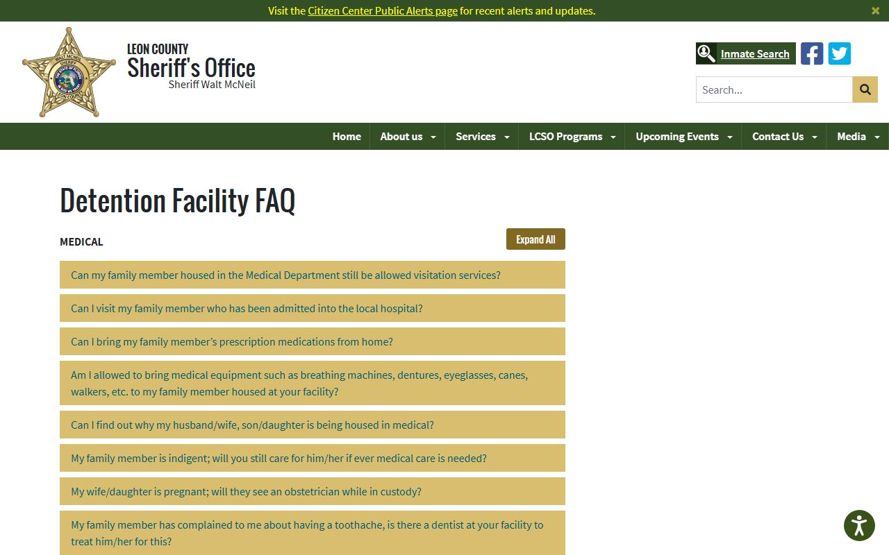 Leon County Detention Facility FAQ on booking, first appearance, and release