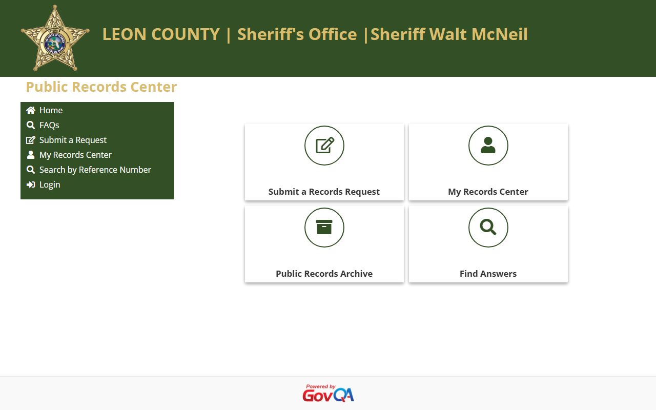 Leon County GovQA records center for requesting jail mugshots and booking records